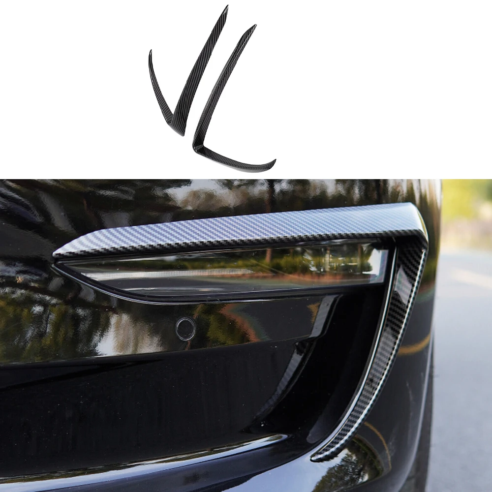 

2pcs Front Fog Light Eyebrow Cover Trims For Tesla Model 3 2017-2023 Carbon Fiber Front Bumper Fog Lamp Trim Cover Accessories