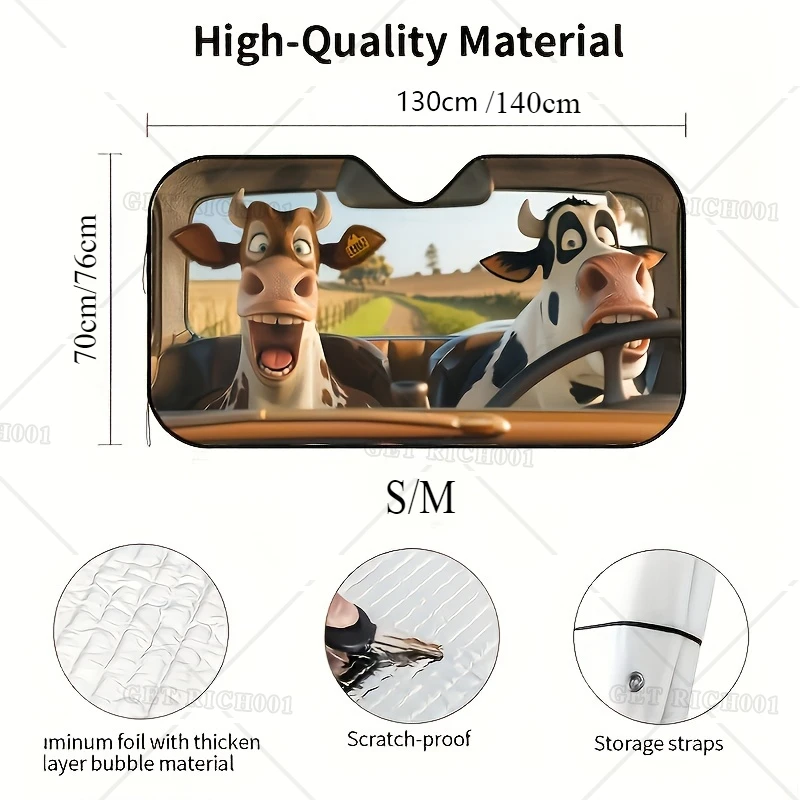 Funny Cow Car Windshield Sun Shade Durable Polyester Foldable Portable Protects Interior From UV Rays car sunshade windshield sunshade windshield sun shade