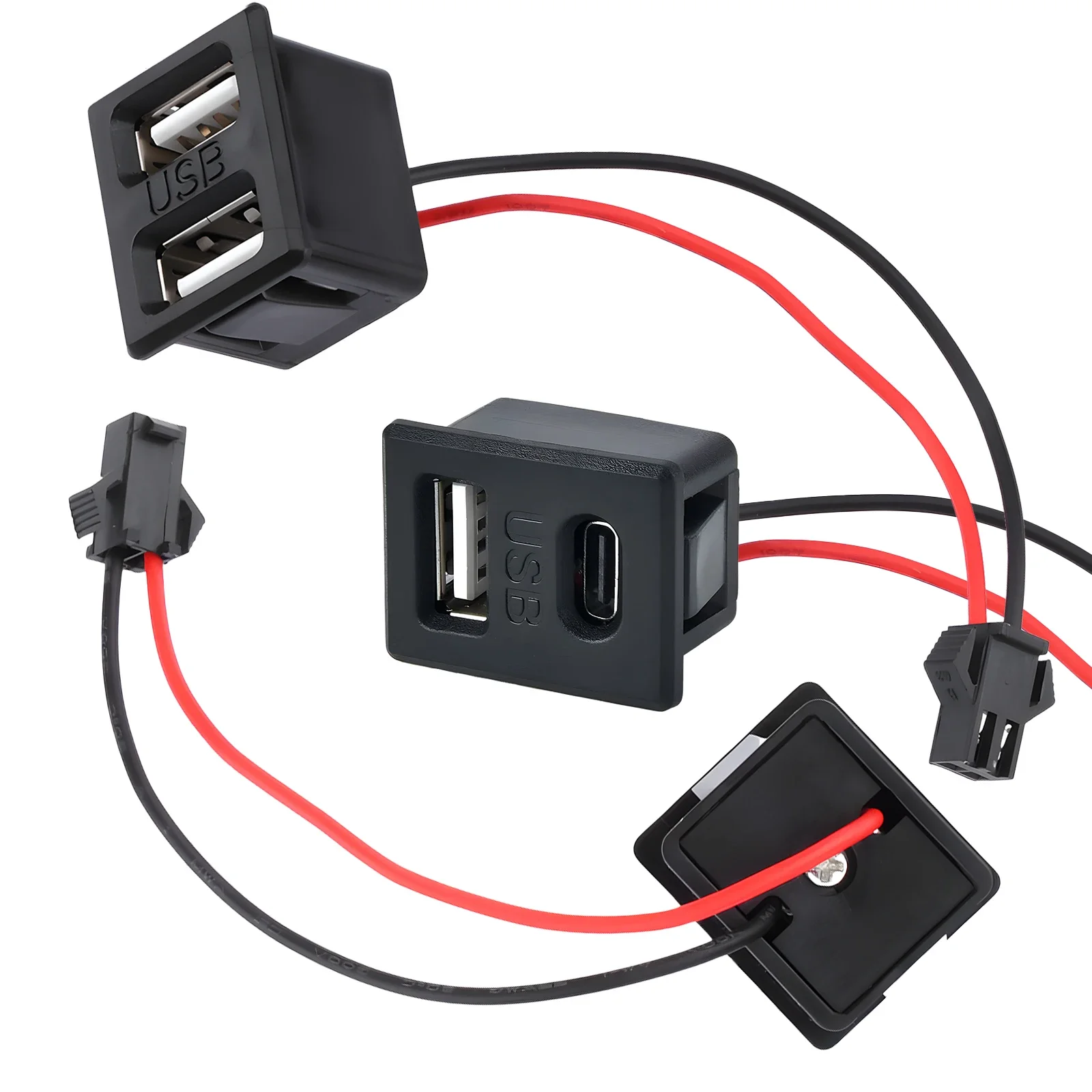 Double Layer USB Female Base Type-c Socket Lamp Charging Socket With Cable Connector 2pcs