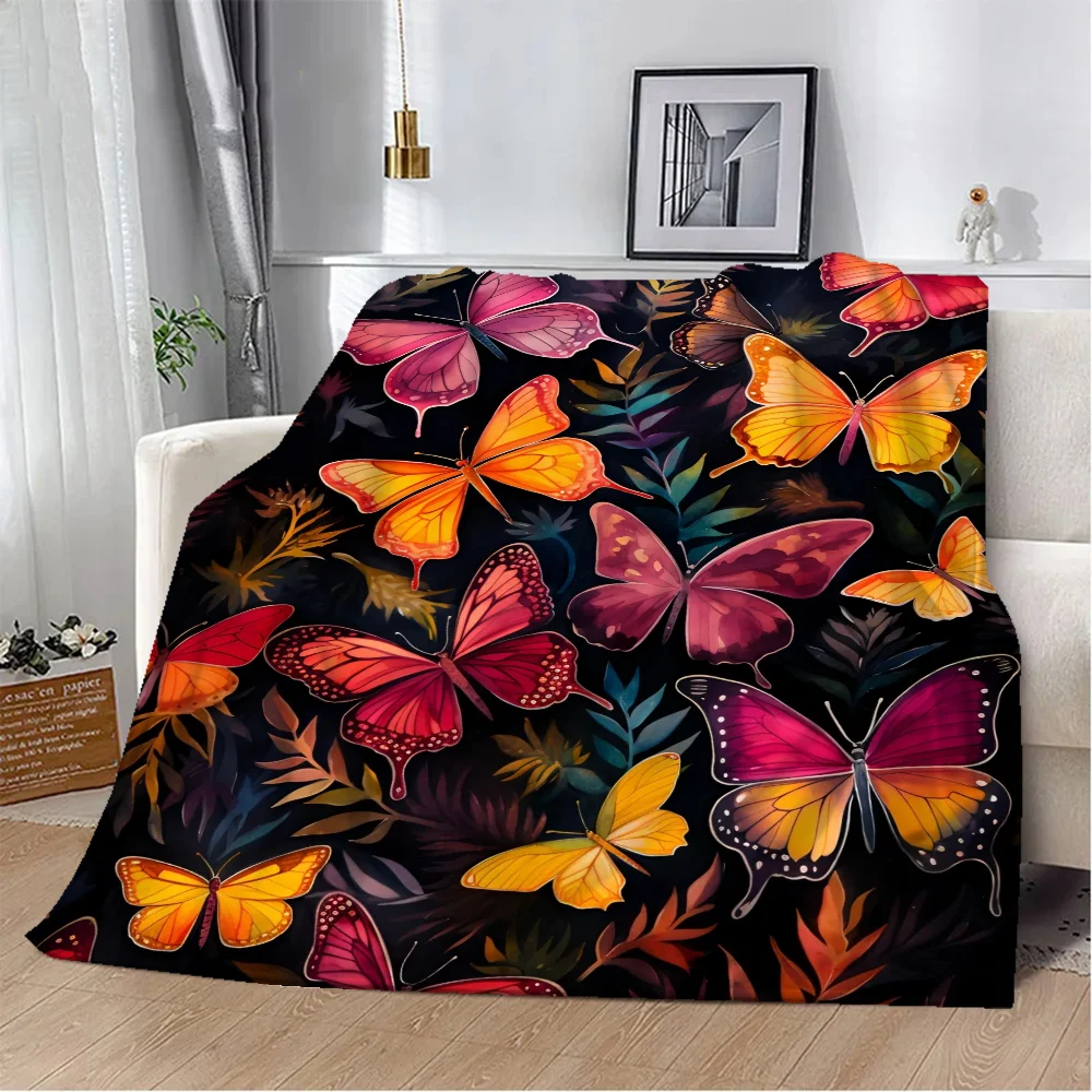 Flower Butterfly Blankets for Decorative Sofa Blanket King Size Microfiber Bedding Fluffy Plaid Beach Towel Home Interior Throw 4