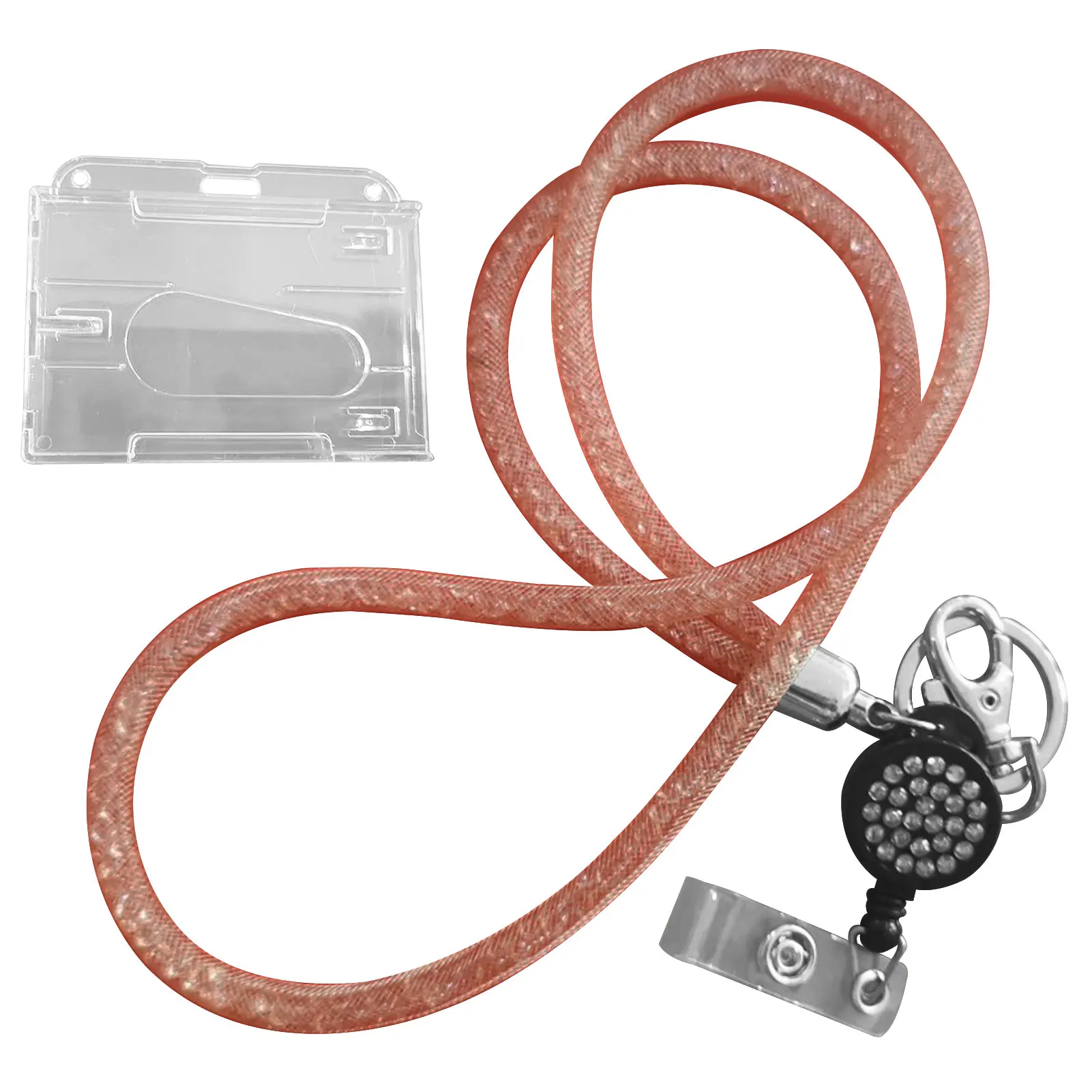 

2pcs With Lanyard Horizontal Waterproof Neck Strap Crystal Badge Holder Set Heavy Duty Anti Lost Retractable Reel Keyring