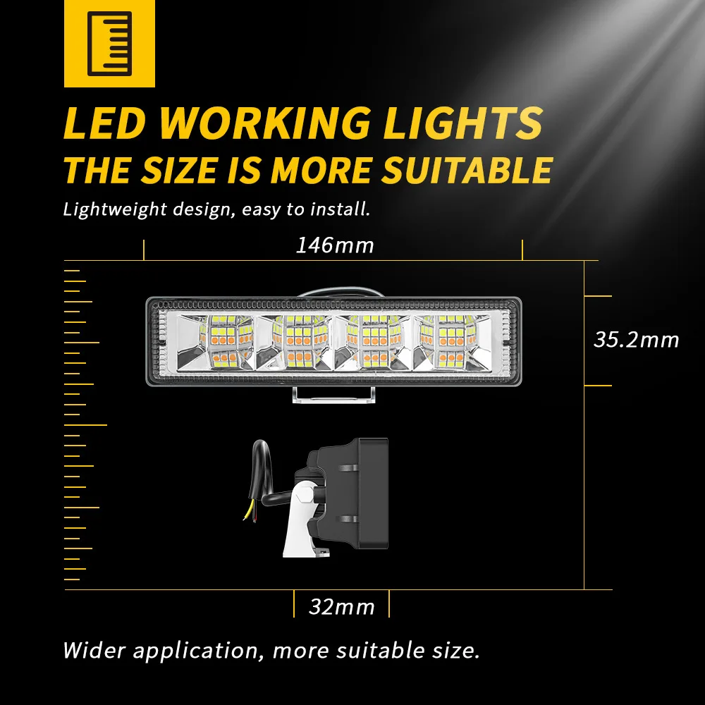 자동차 작업등 LED 바, 오프로드 SUV ATV 트랙터 보트 트럭 굴삭기, LED 콤보 빔, 12W, 4x4, 24 LED 작업 바, 12V, 24V