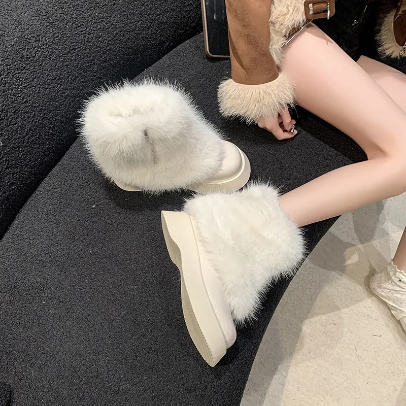 Winter Non-slip Warm Women Snow Boots Ladies Sexy Platform Thick Heel Mid Calf Booties Street Style Cotton Zip Women's Booties