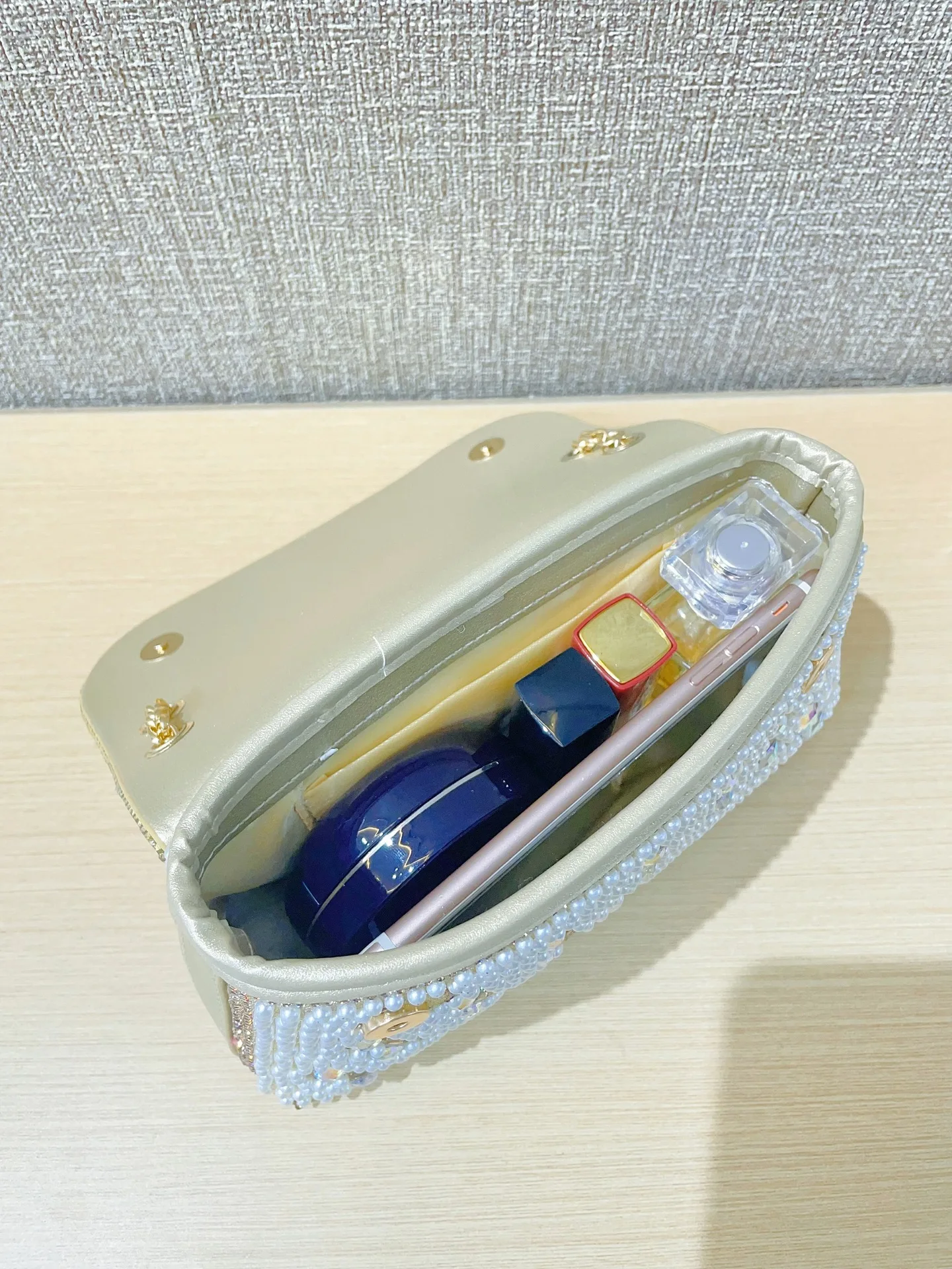 Fashion Luxury Handmade Crystal Pearl Beaded Clutches Handbags For Women Metal Chain Underarm Shoulder Bags Prom Party Handbag