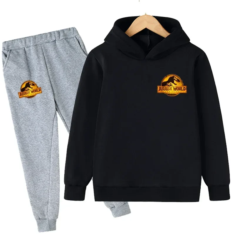 thumbnail image 1 of Conjunto de 2 piezas de sudadera y pantalón con estampado de dibujos animados de dinosaurios de Jurassic World para niños y niñas, moda de otoño y primavera, 1 of 5