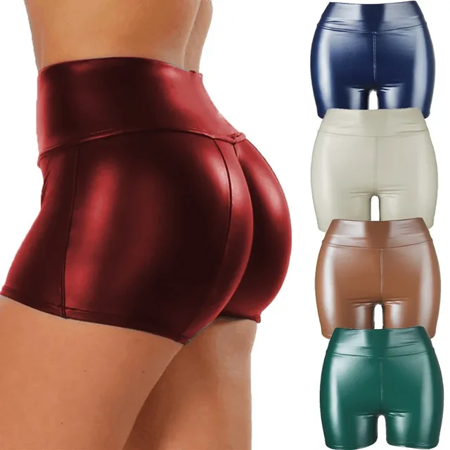 Sexy Nightclub Leather Shorts Pants Women High Waist Push Up Leather Short Pants Sports Gym Fitness Shorts Sexy Slim Short Pant