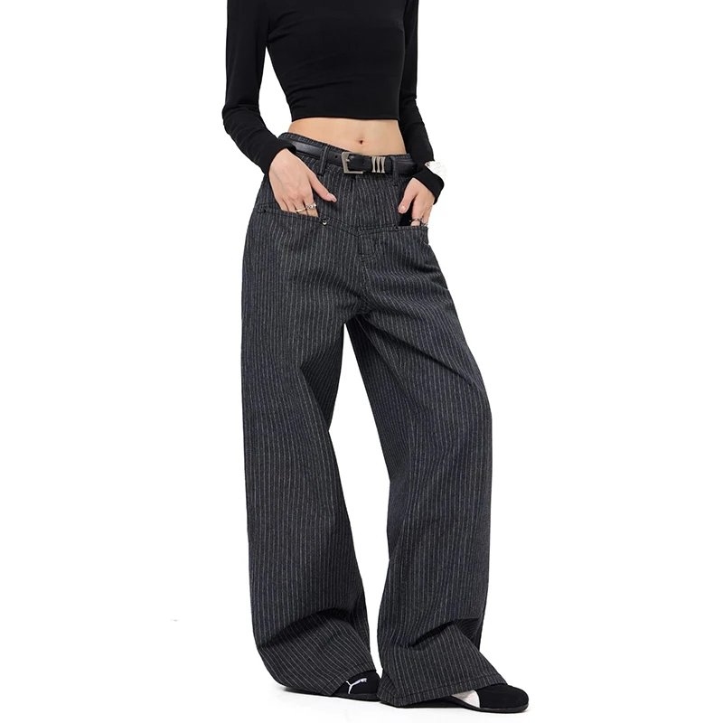 YIBASHU Women Vintage Baggy Stripe Jeans High Waist Grunge Denim Trousers 2000s Y2k Harajuku Aesthetic Pants Trashy Clothes 2026 2