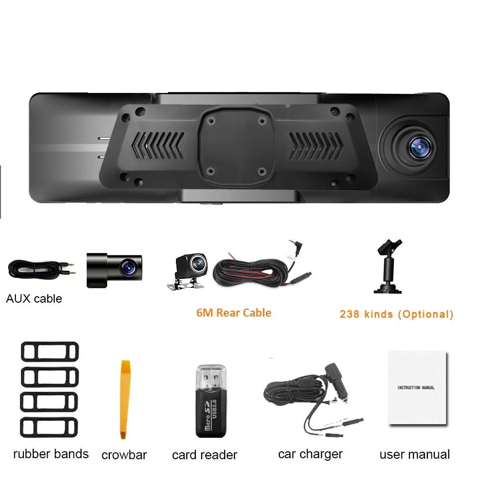 HGDO 3 Channel Dash Cam with Mount 2.5K GPS WIFI CarPlay Video Recorder Android Auto DVR Front Inside Rear View Mirror Camera