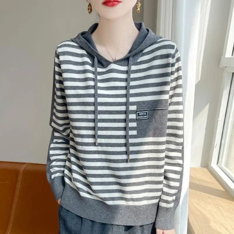 American Hooded Sweatshirt Women's Loose Base 2024 Spring And Autumn New Item Hooded Sweater Casual Jacket Knitted Sweater Top 5
