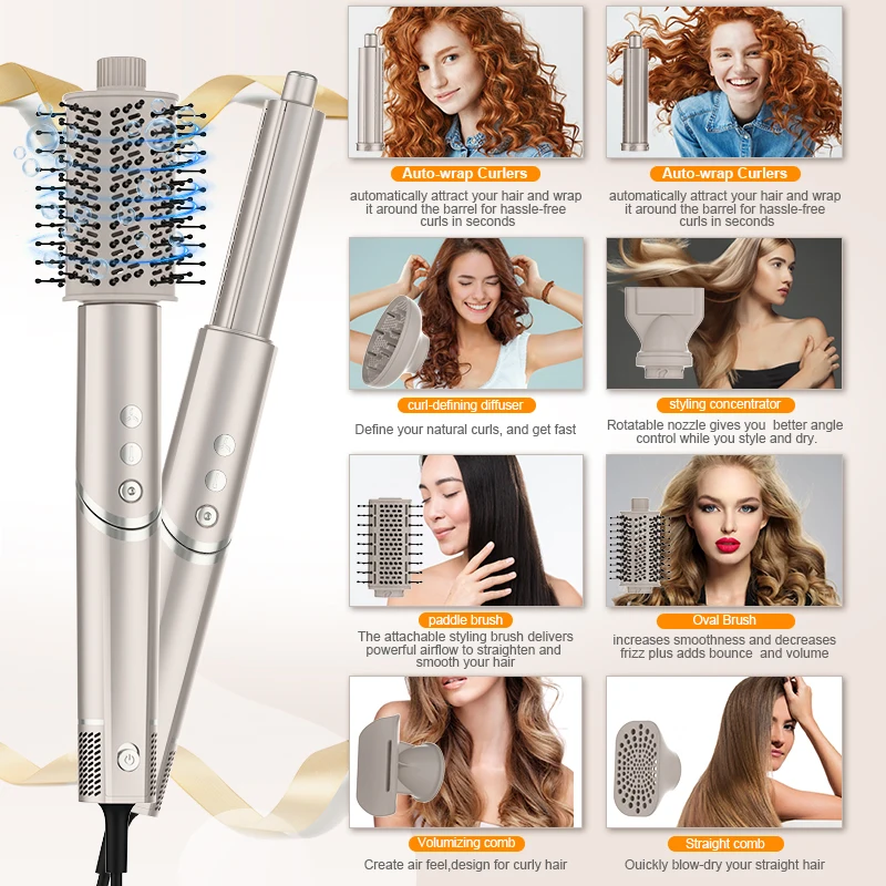 8 in 1 High Speed ​​Hair Dryer Curling Iron Hot Air Comb Set Folding Hair Dryer Multi-function Hair Styling Device 5