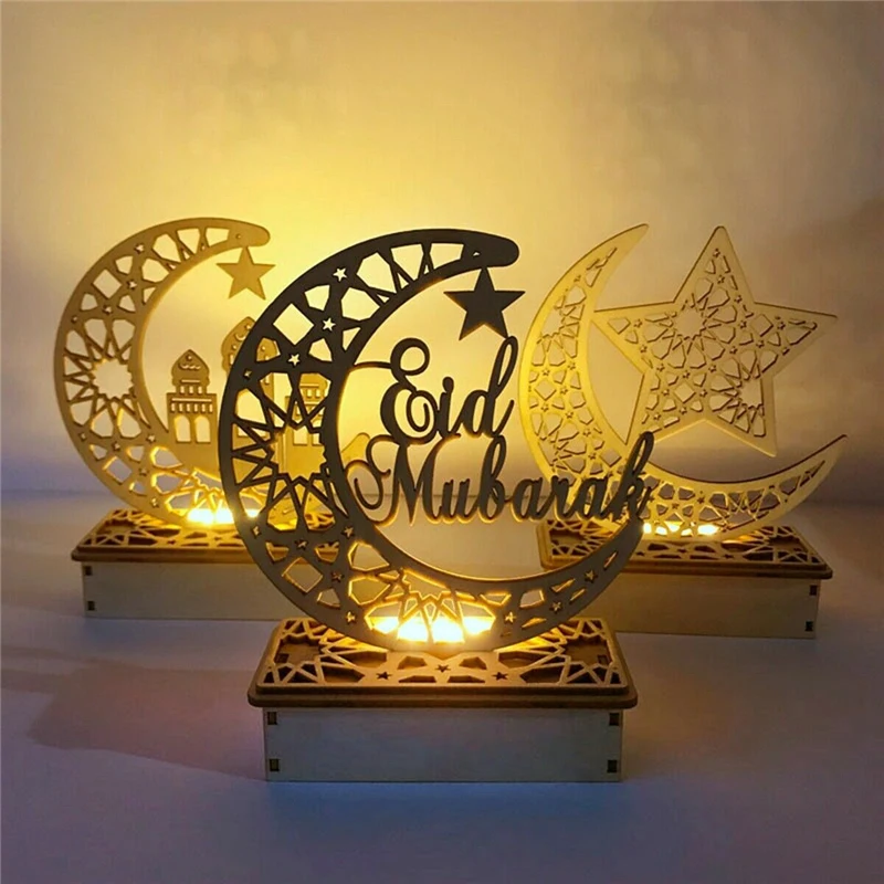 

Wooden EID Mubarak with LED Candles Light Pendant For Home Decorations Islamic Muslim Party Eid Decor Kareem Ramadan Decor
