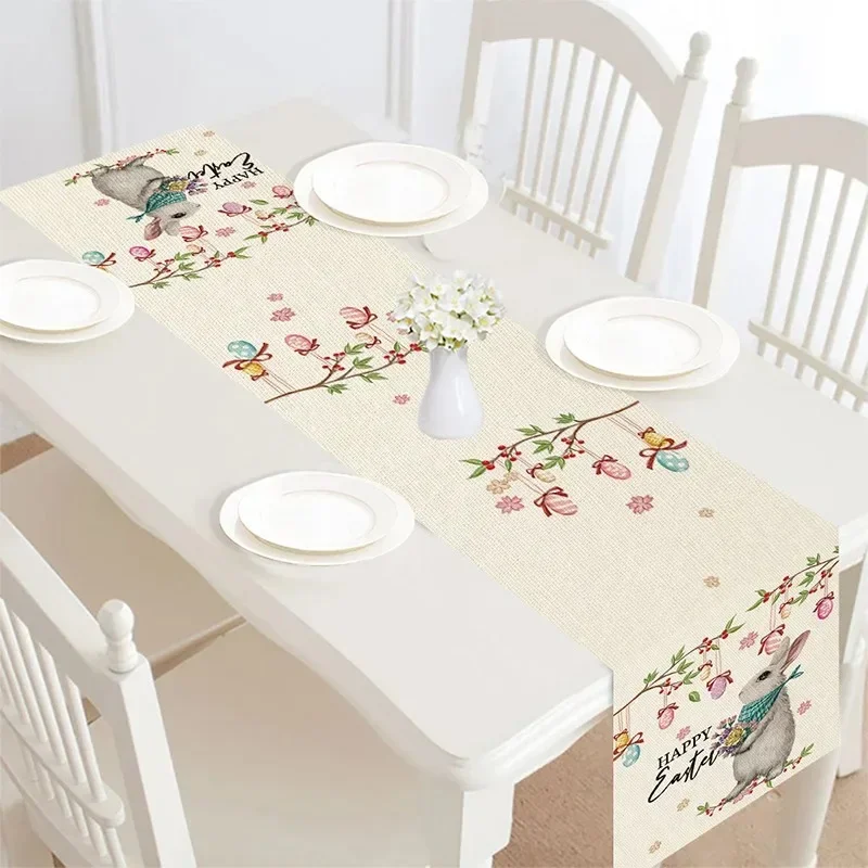 

Easter Custom Table Runner Bunny Egg Duck Flower Dining Wedding Decor Rectangular Family Party Table Decor for Dining