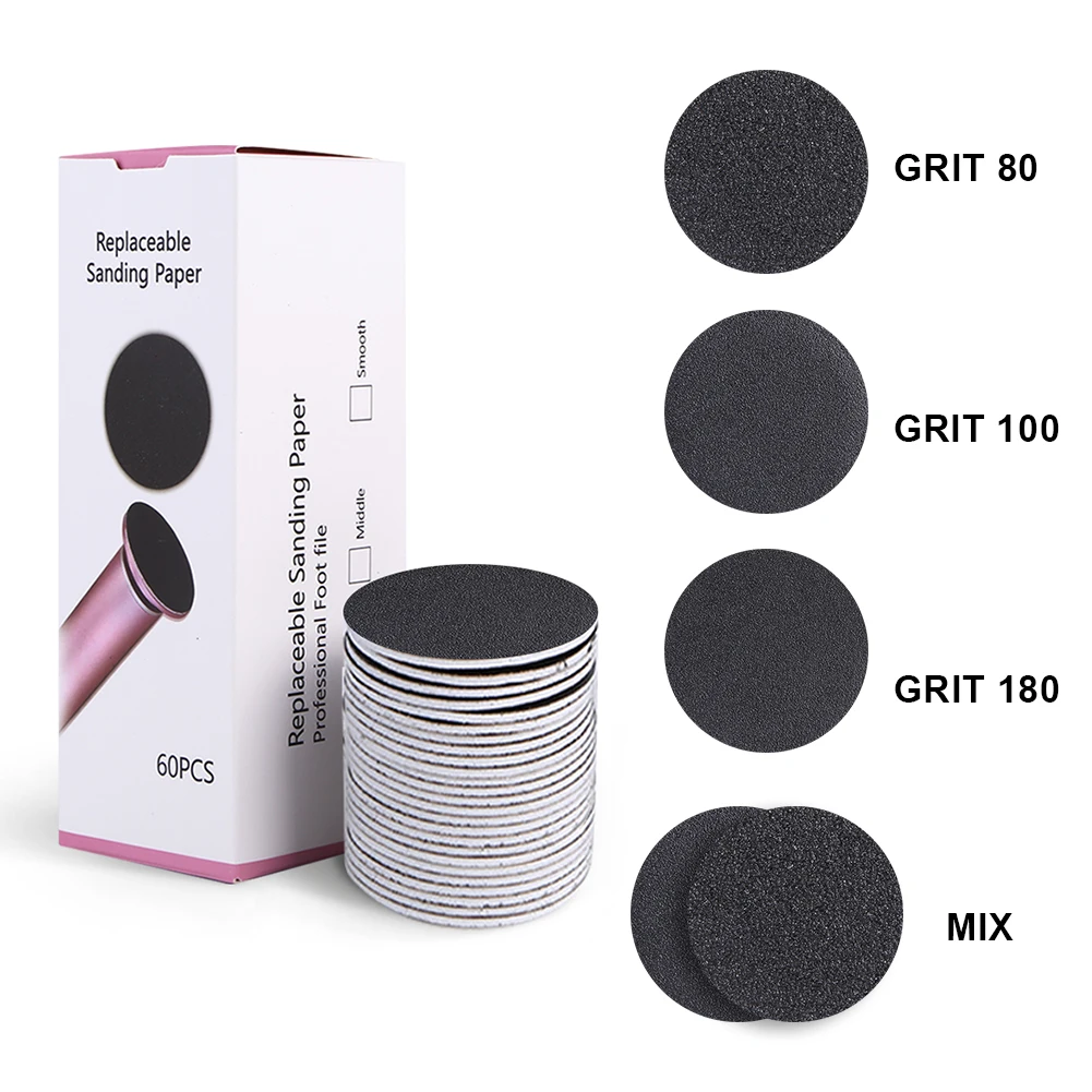 60Pcs 43mm Foot Dead Skin Sandpaper Replaceable Sanding Paper Foot Dead Skin Remove Sanding Paper Pedicure Tools