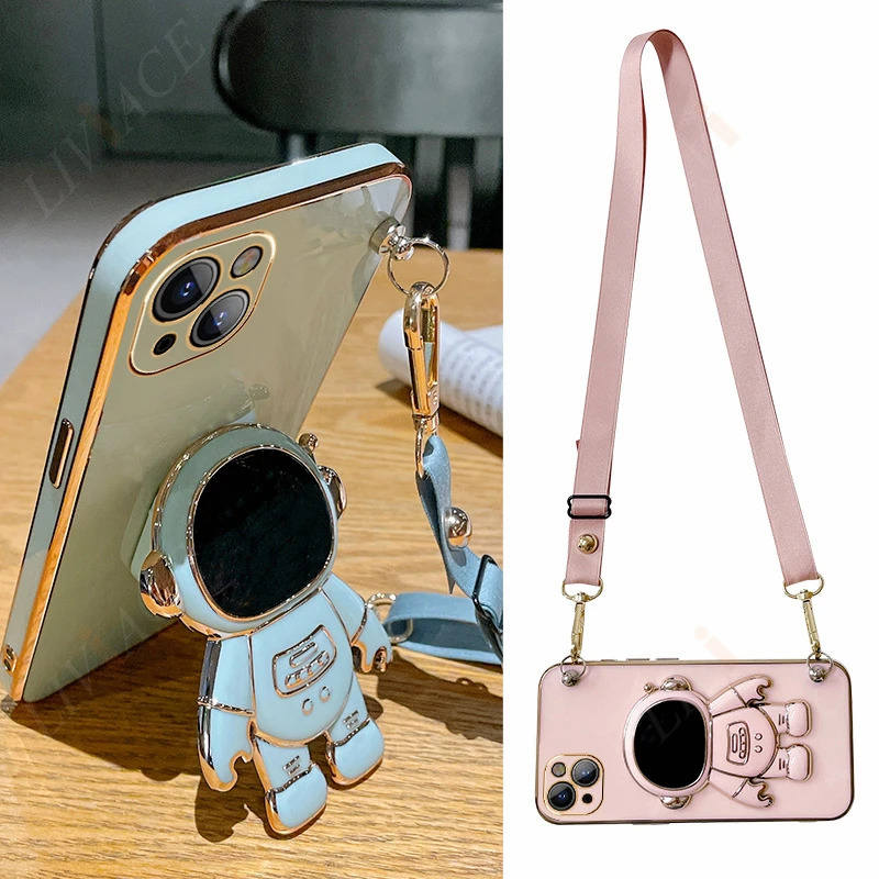 Astronaut Crossbody Lanyard Phone Holder Case with Stand and Back Cover
