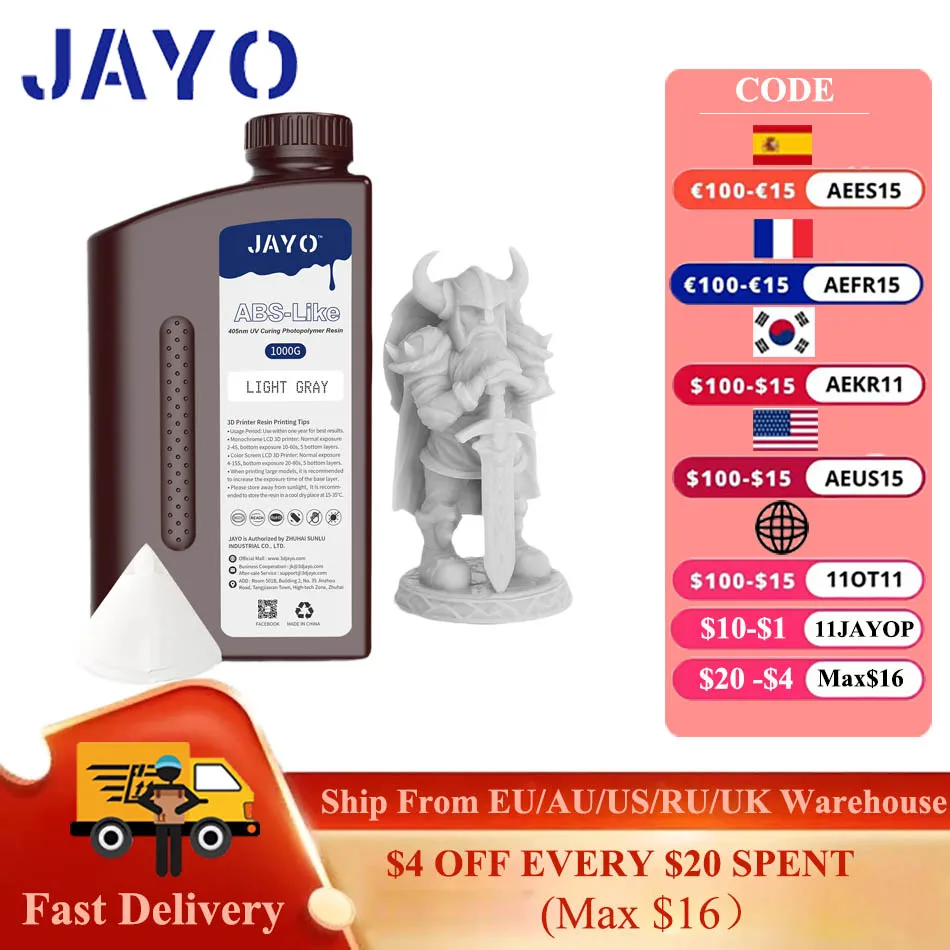 JAYO UV Resin ABS Like/Standard/Plant based/Nylon Like/Water-Wash 1KG 405nm Liquid Rapid UV Curing For LCD 3D Printing Material printing temperament wash waist loose straight fashion literature and art leisure men s youth popular pants new jeans pantalones