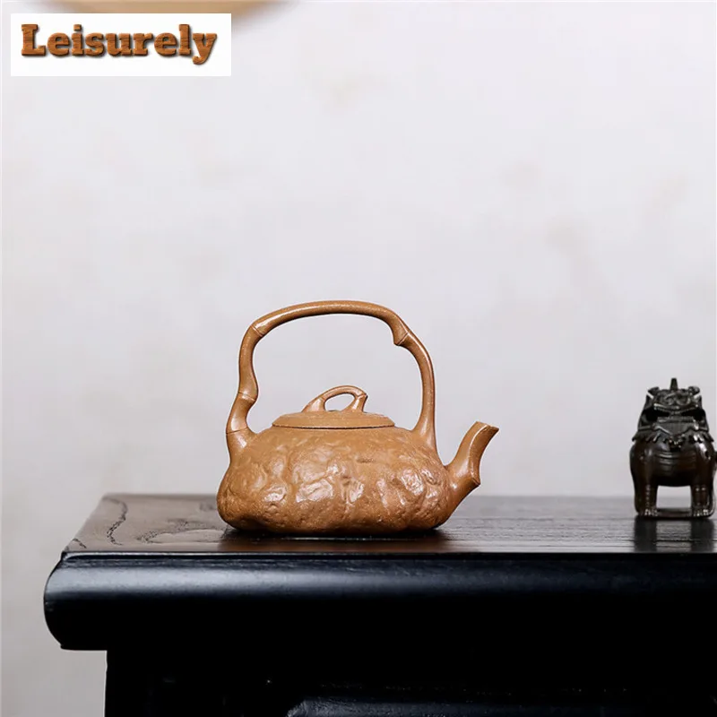 130ml Handmade Yixing Purple Clay Teapots Handmade Lifting Handle Pot Raw Ore Section Mud Tea Soaking Kettle Zisha Tea Set Craft