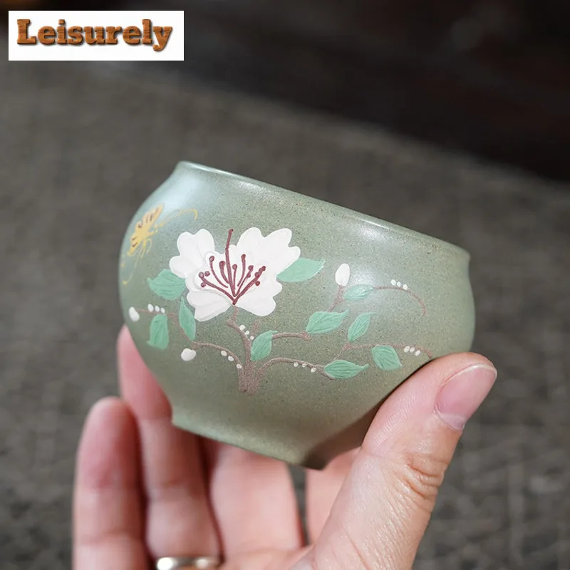 160ml Yixing Purple Clay Flower Fun Large Mouth Teacup Japanese Tea Bowl Tea Pair Tea-tasting Smelling Cup Jianzhan Master Cups