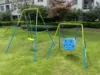 green and blue interesting 2 in 1 baby swing mental plastic safe swing set 110lbs for outdoor playground for age 3+ 2