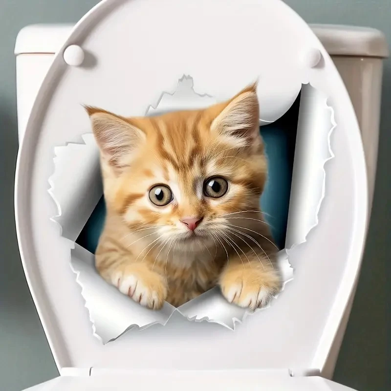 Description Picture 3 of itemCute Little Orange Cat Toilet Seat Sticker, Home Bathroom Toilet Tank Decals, Door Stickers, Wall Stickers WC Decorations M795