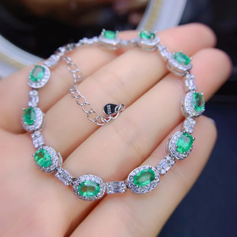 Silver 925 Bracelets Fine Jewelry Natural Emerald Stone Bracelets Fine  Jewelry Women 2022 Trend 3x5mm Natural Emerald Bracelet