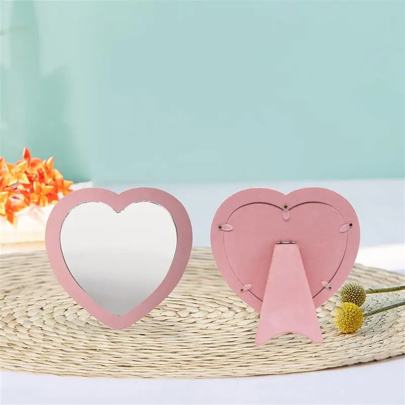 Mini Pcs Alloy Mirror Portable Makeup Small Heart Shape Unfinished delicate Pocket DIY Art Craft Touch Screen Standing makeup mirror 20