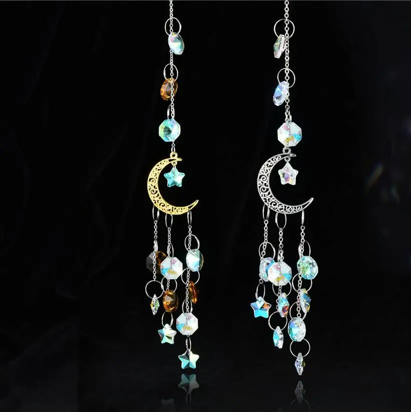 

10pcs Hanging Crystal Sun Catchers Moon Star Prism Rainbow Maker Charms Garden Window Ornament Rhinestones Pendant Party Decor