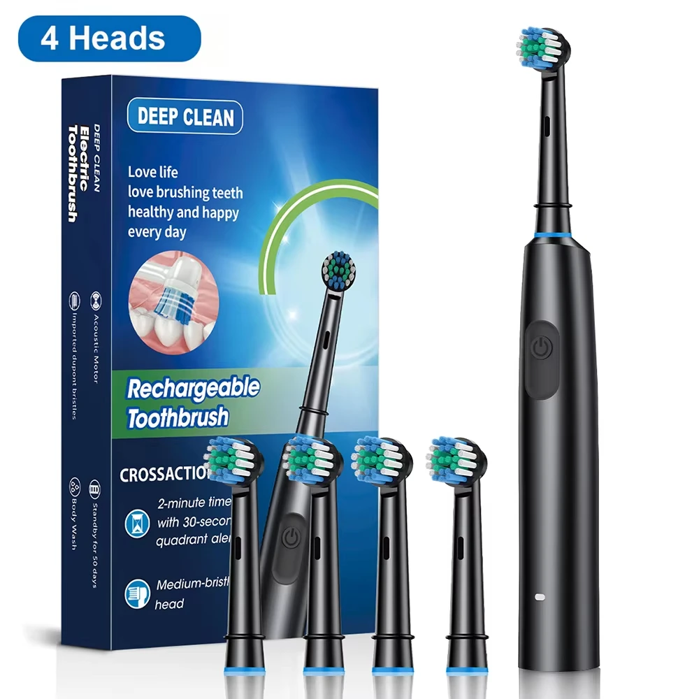 Rotating Electric Toothbrush for Adults with 4 Brush Heads Deep Clean with Rechargeable Power and 2 Min Smart Timer electric toothbrush