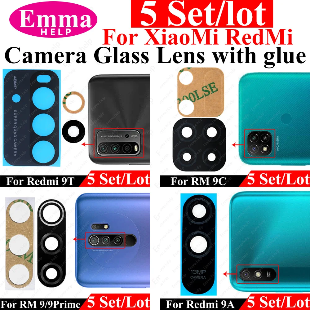 5Pcs Rear Camera Glass Lens with Adhesive Sticker For Xiaomi Redmi 10A 10C 9T 9C 9A 9 8A 7A 6A 6Pro Back Rear Phone Accessorie phone camera lens,camera lens cover