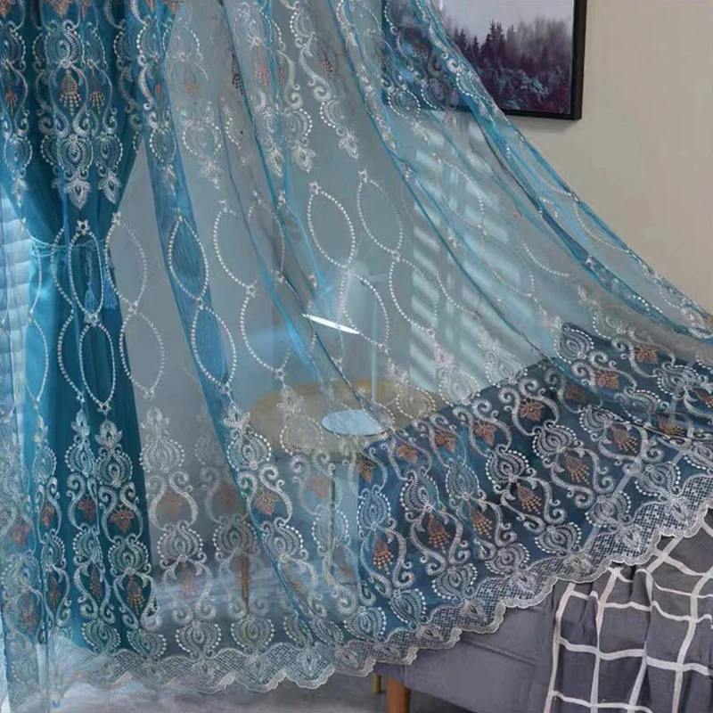 Upscale Curtains for Bedroom Luxury European Finished Curtains Fabric Embroidered Beige Tulle Cortinas For Living Room M072&C - Image 5