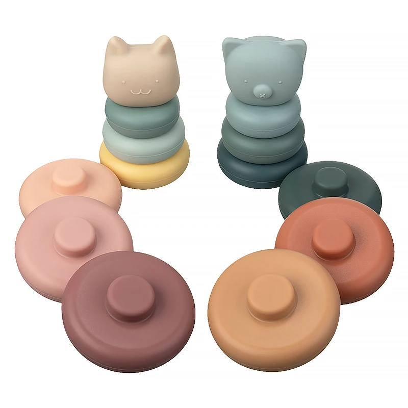 7pcs/set Baby Toy Building Blocks Silicone Stacking Blocks Round Shape Silicone Construction Toy Rubber Teethers Montessori stacking puzzle toys stacking toys