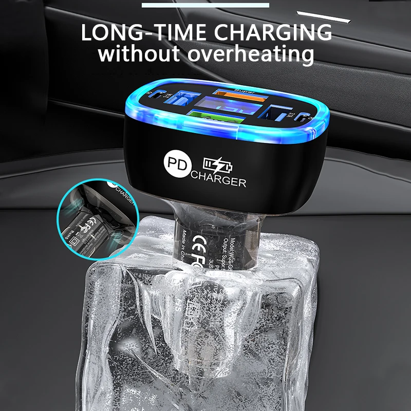 UYUXIO USB C 차량용 휴대폰 충전기, 삼성 아이폰 16, 15 프로 맥스, 원플러스용 초고속 충전 어댑터, 전압 디스플레이 포함, 6 인 1