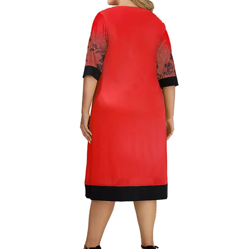 2023 New Spring Summer Striped Print A-line Skirt Prairie Chic Zipper Three Quarter Sleeve Splicing Loose Plus Size Pencil Dress