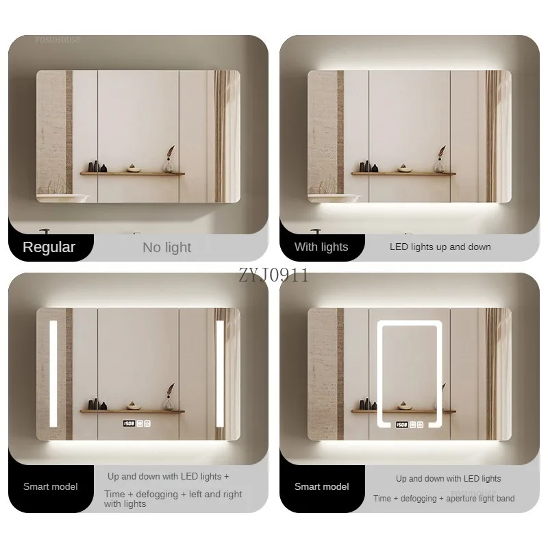 Rounded Corner Smart Bathroom Mirror Cabinet with Light and Defogging Bathroom Make Up Cabinet Home Furniture Storage Rack