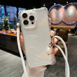 Clear Shockproof Crossbody Lanyard Cord Strap Case for Galaxy A14 4G 5G (Clear white)