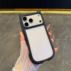 Transparent 3D Cute Cartoon Cat Ear Shockproof Acrylic Case - iPhone 15 Plus (Cat black)