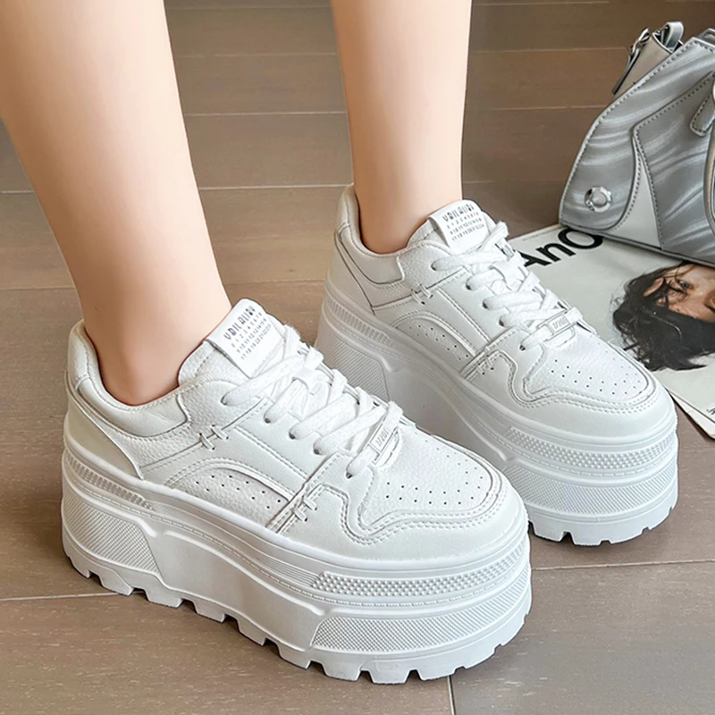 Women Sneakers 8 CM Platform Casual Outdoor Skateboard Lace Up Running Sports Shoes 39