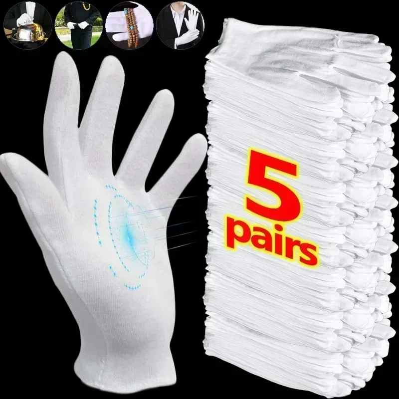 

1/5Pairs White Cotton Work Gloves For Dry Hands Handling Film SPA Glove Ceremonial High Stretch Household Cleaning Tools Mittens