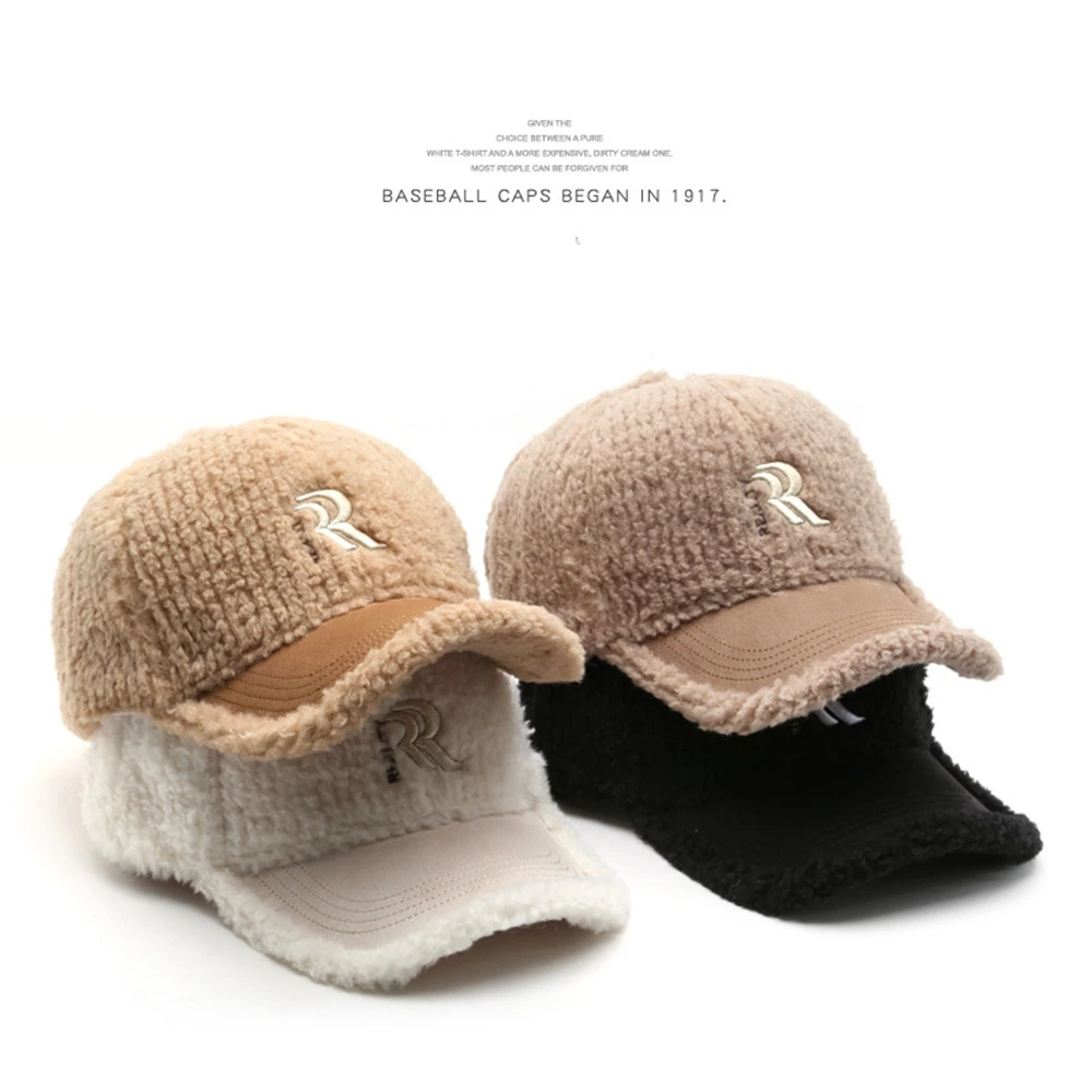 

Autumn and Winter Personalized Retro Lamb Hair Letter Embroidered Duck Tongue Hat Outdoor Sports Warm Baseball Hat Unisex