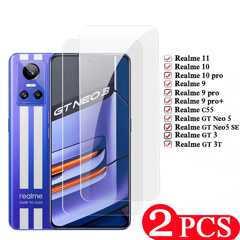 

2Pcs phone screen protector For Realme GT Neo 3 3T 5 SE Tempered glass For Realme 9 10 11 pro plus C55 GT2 pro protective film