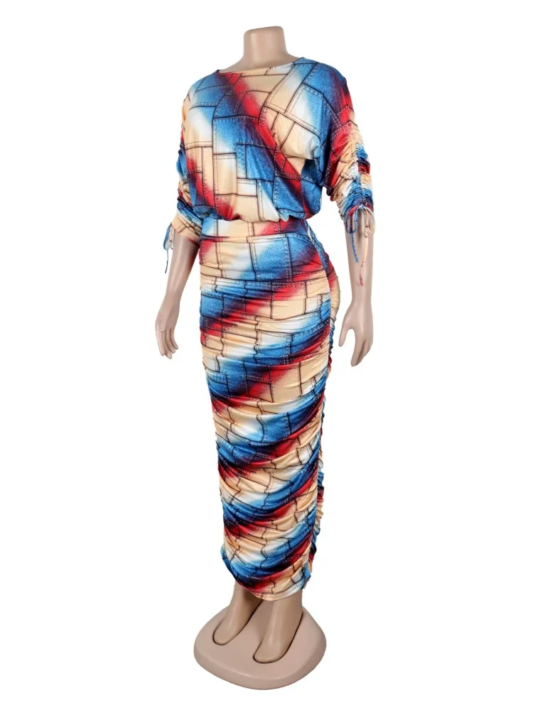 Wmstar Dress Sets Wholesale Two Piece Sets Draped Print Bandage Top and Skirts New in Summer Fashion Matching Suit Dropshopping