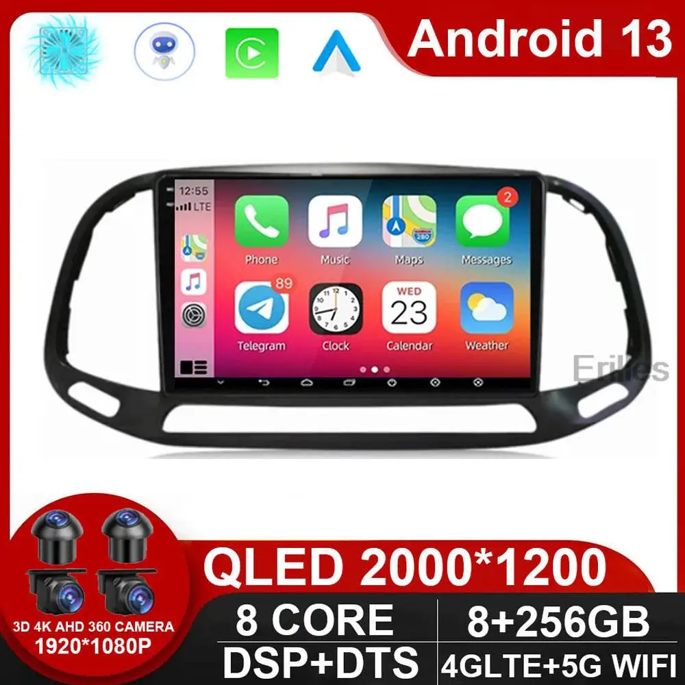 Android 13 Autoradio Stereo Qled Schermo Per Fiat Doblo 2016 - 2019 Lettore Gps Multimedia Carplay Autoradio Head Unit Navigation