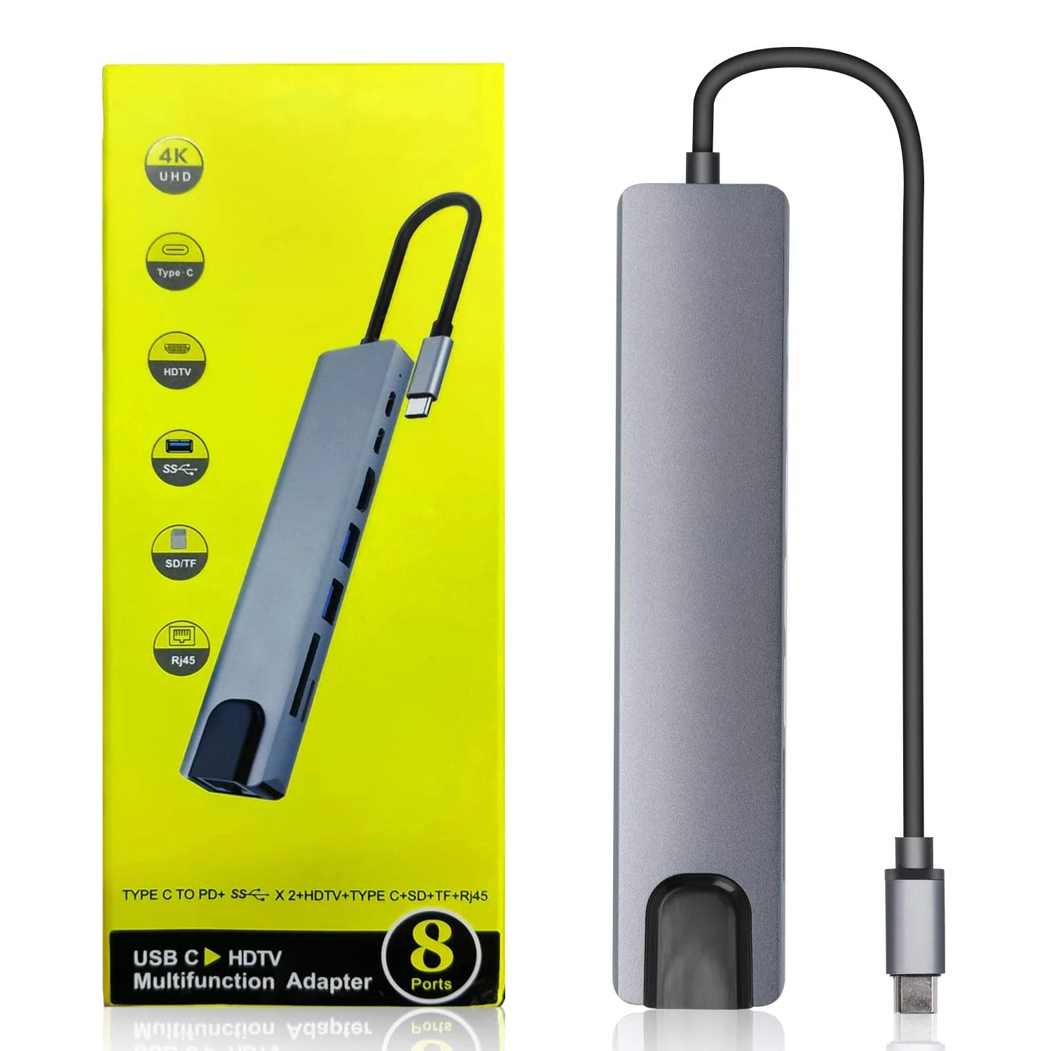 Hub USB C 8 In 1 Con HDMI 4K, Ethernet, PD 100W, Lettore SD/TF - Per MacBook, IPhone, Switch