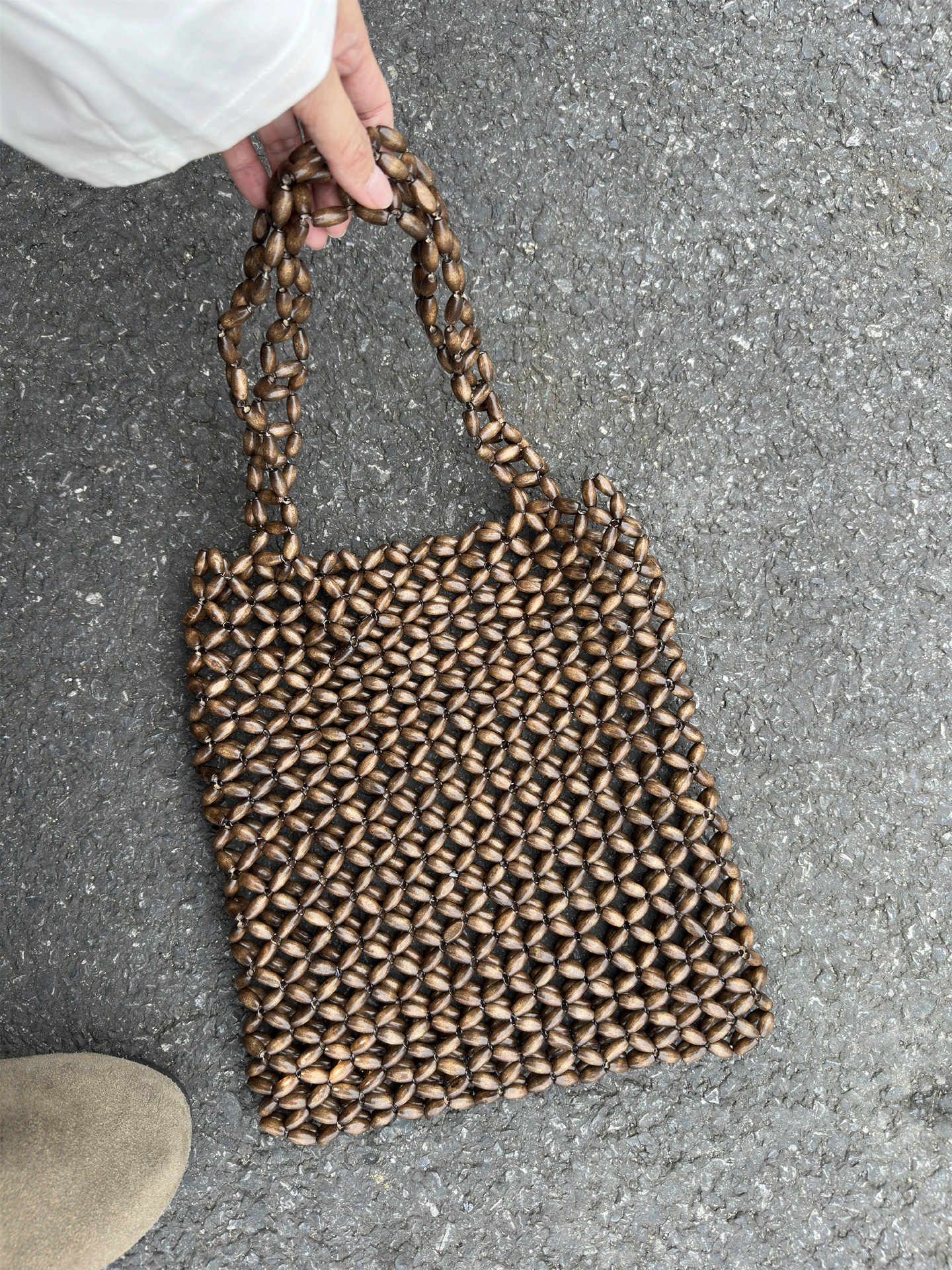 Vintage Wooden Beading Women Handbags Designer Hollow Beads Tote Bag Handmade Casual Summer Beach Bag Bali Purses 2025 Sac