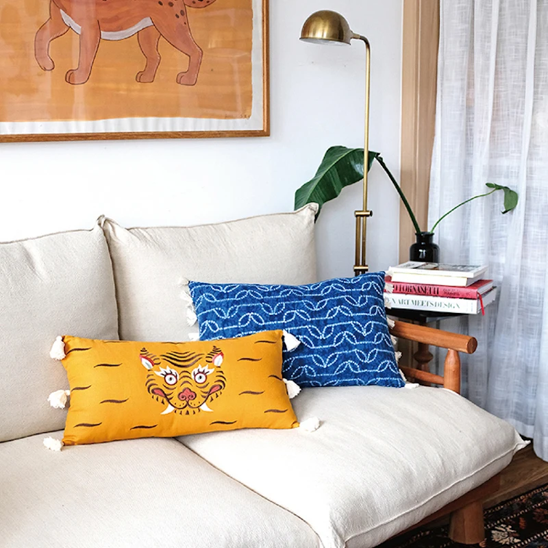 Set di 2 federe per cuscini con stampa animalier, motivo tigre