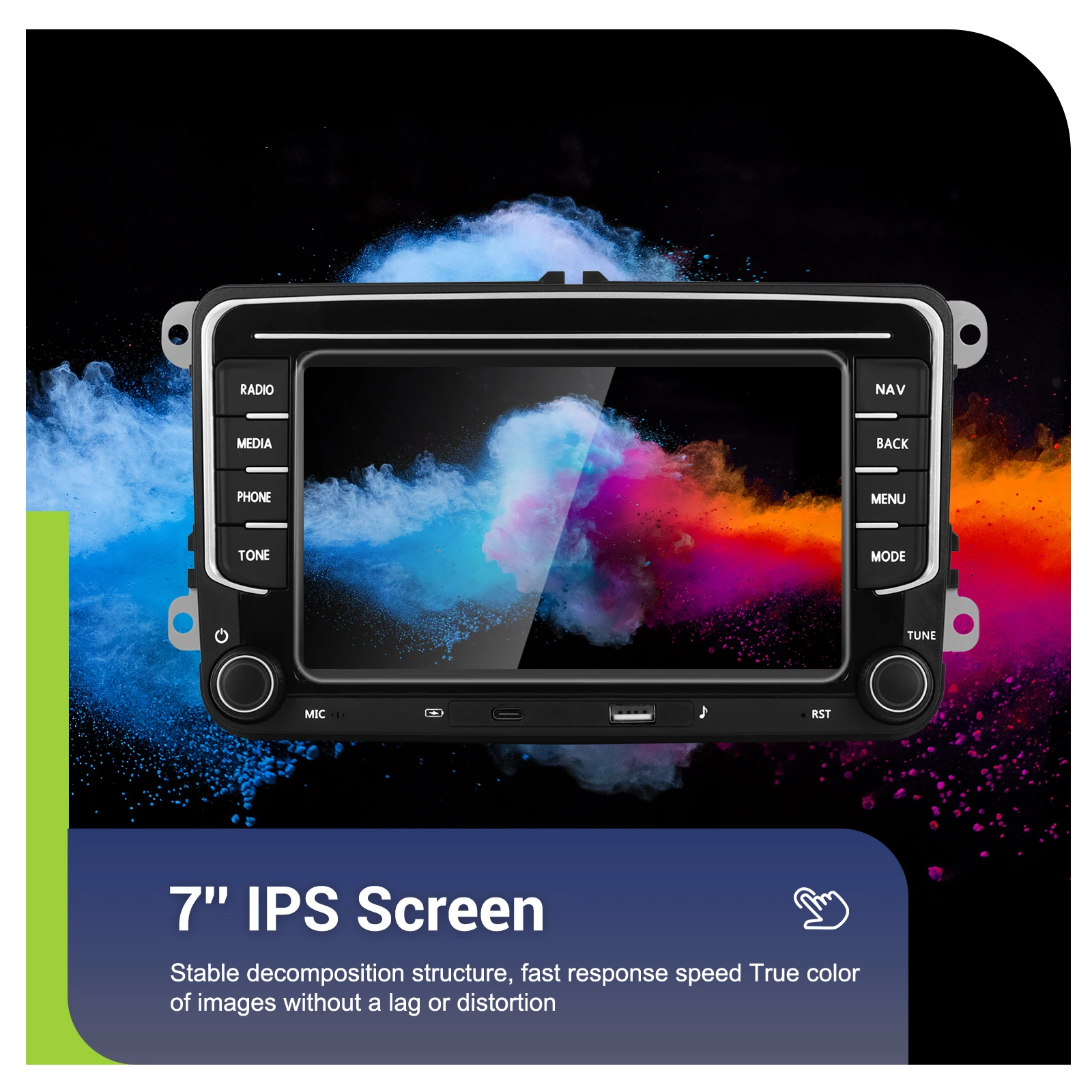 Podofo Kabelloses Carplay Android Auto Radio für VW Fahrzeuge Intelligente Systeme GPS-Navigation BT FM/RDS 2din EQ BT Autoradio – Detail 11