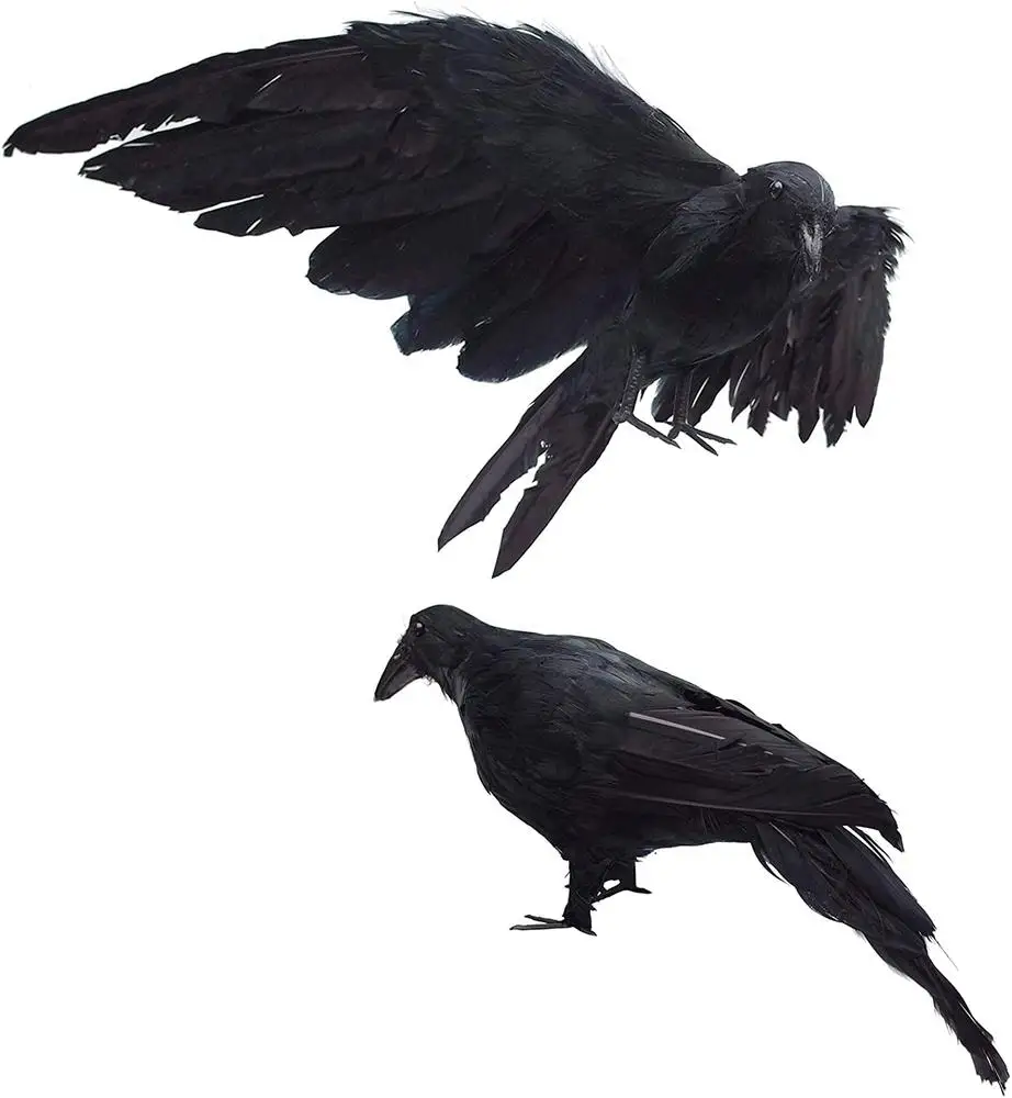 

2pcs Realistic Crows Birds Ornaments Handmade Extra Large Black Feathered Crow For Halloween Decorations Animal Toys Crow Model