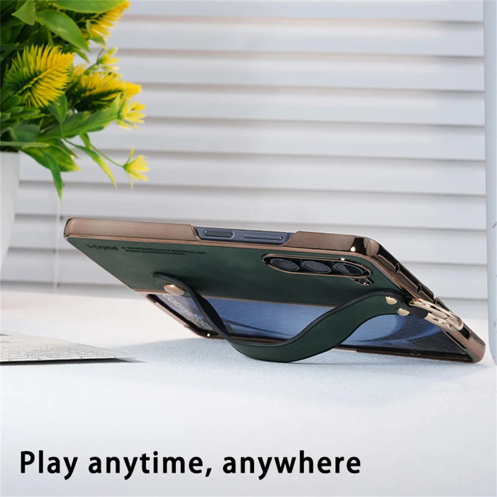 Fashion Wave Wristband Leather Folding Case with Ring Buckle Holder
