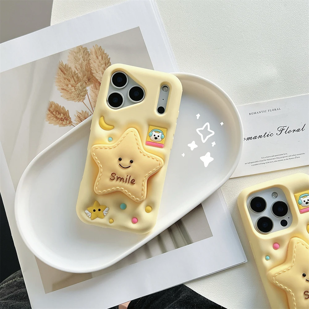 3D Twinkle Star Telescopic Bracket Case with Soft Silicone Stand Holder Cover