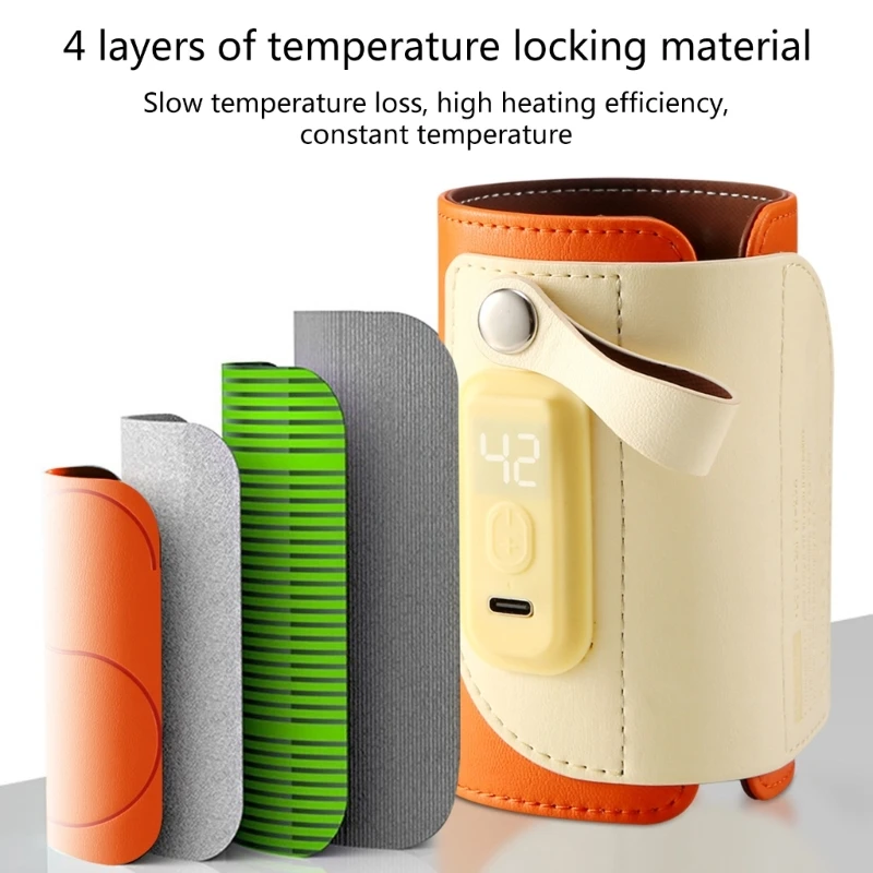 Nursing Bottle Heater USB Charging Heating Sleeve Milk Warmer 5 Temperature Adjustable Insulated Breastmilk Heating Bag