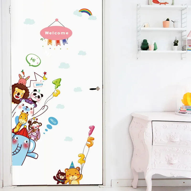 

Paint Style Cartoon Door stickers Animal Wall Stickers for Kids RoomArt Design Decorative Stickers Wall Decals Home Decor